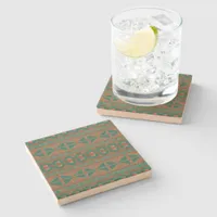 Southwest Teal Copper Colors Geometric Pattern Stone Coaster