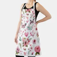 Elegant Pink Floral Print Apron