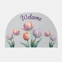 Romantic and Poetic Pastel Tulips Watercolor Doormat