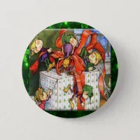 Merry Elves Wrapping Present Round Button