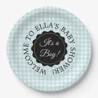 Personalized Baby Shower Blue Chevron Paper Plates