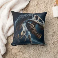 Dinosaur Skeleton Roaming an Ancient Landscape Throw Pillow