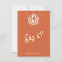 Retro Groovy 70s Cute Ivory Orange Disco Wedding RSVP Card