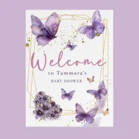 Floral Butterfly Purple Baby Shower Party Welcome  Foam Board