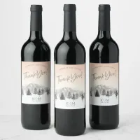 Mountain Landscape Wedding Thank You Blush ID787 Wine Label