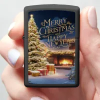 Festive Christmas Tree With Presents by Fireplace Zippo Lighter