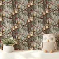 Woodland Owls and Branches Wallpaper