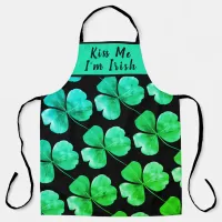 Irish Shamrock Funny Pun Green Blue Watercolor  Apron