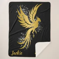 Glam Gold Phoenix Silver Glitter Monogram Black | Sherpa Blanket