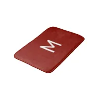 Minimalistic White Monogram on Red Bath Mat