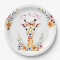 Baby Giraffe Floral, It's a Girl  | Baby Shower Paper Plates