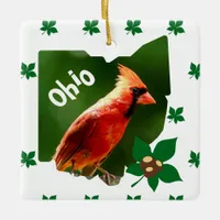 Cardinal and Buckeyes Ohio Christmas Ceramic Ornament