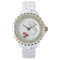 *~* Women's Italia Italy Map Roses Rhinestones Watch