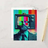 Vintage man With a TV on His Head Colorful Postcard