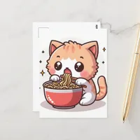 Ginger and White Kitten Eating Ramen  Postcard