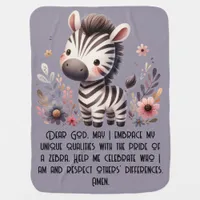 Woodland Zebra Kids Christian Prayer on Purple | Baby Blanket