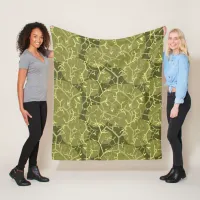 Olive Green Cactus Pattern Camouflage Print Fleece Blanket