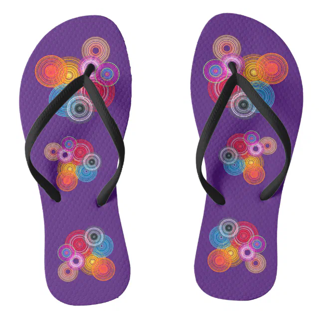 Multicolored circles flip flops