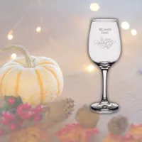 Simple Happy Thanksgiving Family Name etched Wine Glass