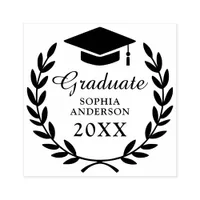 Sleek Laurel Wreath Graduation Name & Class Emblem Rubber Stamp