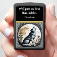 Majestic Wolf Howling Under the Full Moon at Night Zippo Lighter