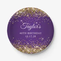 Gold Glitter Royal Purple 40th Birthday Paper Plates