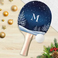 Midnight Blue Sky Stars Monogrammed Winter Ping Pong Paddle