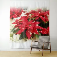 Festive Red White Floral Poinsettias Tapestry