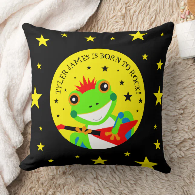 Rockin' Birthday Tree Frog with Red Guitar Throw Pillow