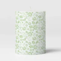 Modern Pale Lime Green Spring Flower Pattern Pillar Candle