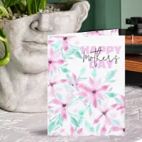 Serene Soft Pink Watercolor Flowers Mother's Day Card
