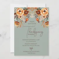 Rustic Autumn Fall Floral Thanksgiving Dinner Invitation