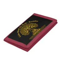 Gold Looking Buddha Surrounded by Intricate Leaves Trifold Wallet