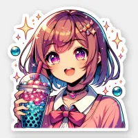 Cute Anime Girl Holding Bubble Tea Sticker