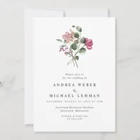 Magenta Pressed Flowers Botanical Wedding Invitation