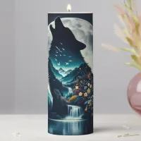 Howling Wolf | Full Moon Ai Art Pillar Candle