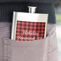 Rugged Red & Black Plaid  Holiday Survival Kit Flask