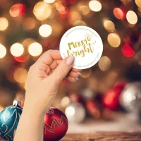 Festive Christmas Merry Bright Gold Foil Address Classic Round Sticker