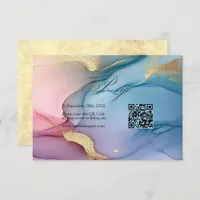 Elegant Pink, Blue and Gold Flowing Ink Wedding RSVP Card