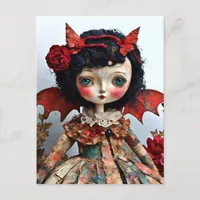 Mixed Media Bat Winged Doll Postcard