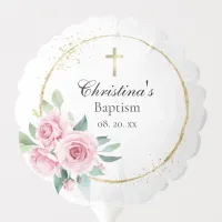 Elegant Watercolor Pink Rose Baptism  Balloon