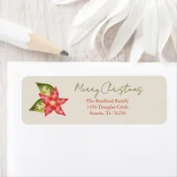 Simple Christmas Holiday Red Green Poinsettia Label