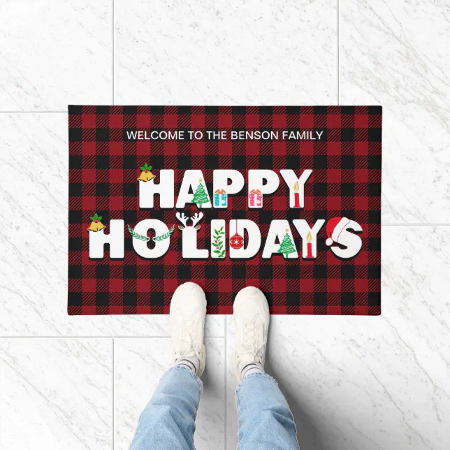 Happy Holidays Christmas Buffalo Check Plaid