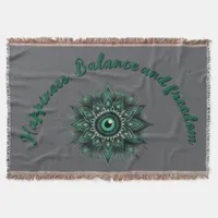 Monogram Dark Green Evil Eye Symbol on gray | Throw Blanket