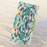 Boho American Indian Dream Catcher, watercolor Beach Towel