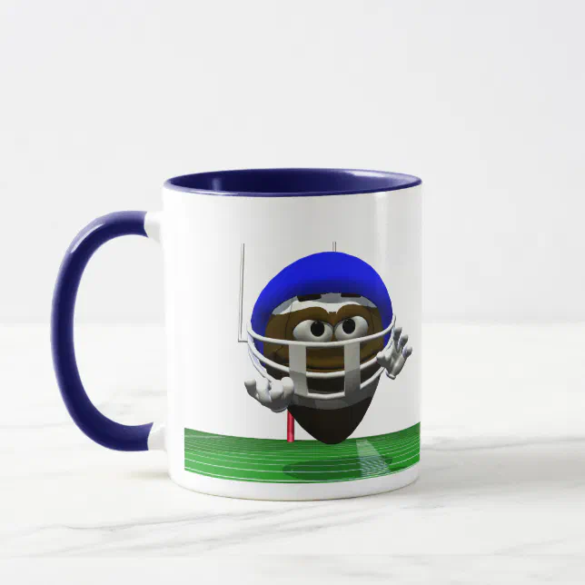 Funny Cartoon Football in a Helmet Mug