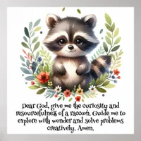 Raccoon Woodland Kids Christian Prayer on White | Poster