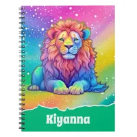 Rainbow Watercolor Lion with Faux Glitter Custom Notebook