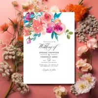 Coral and Fandango Floral Wedding Photo Invitation