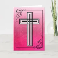 Pink Easter Religious Cross and Quote Card